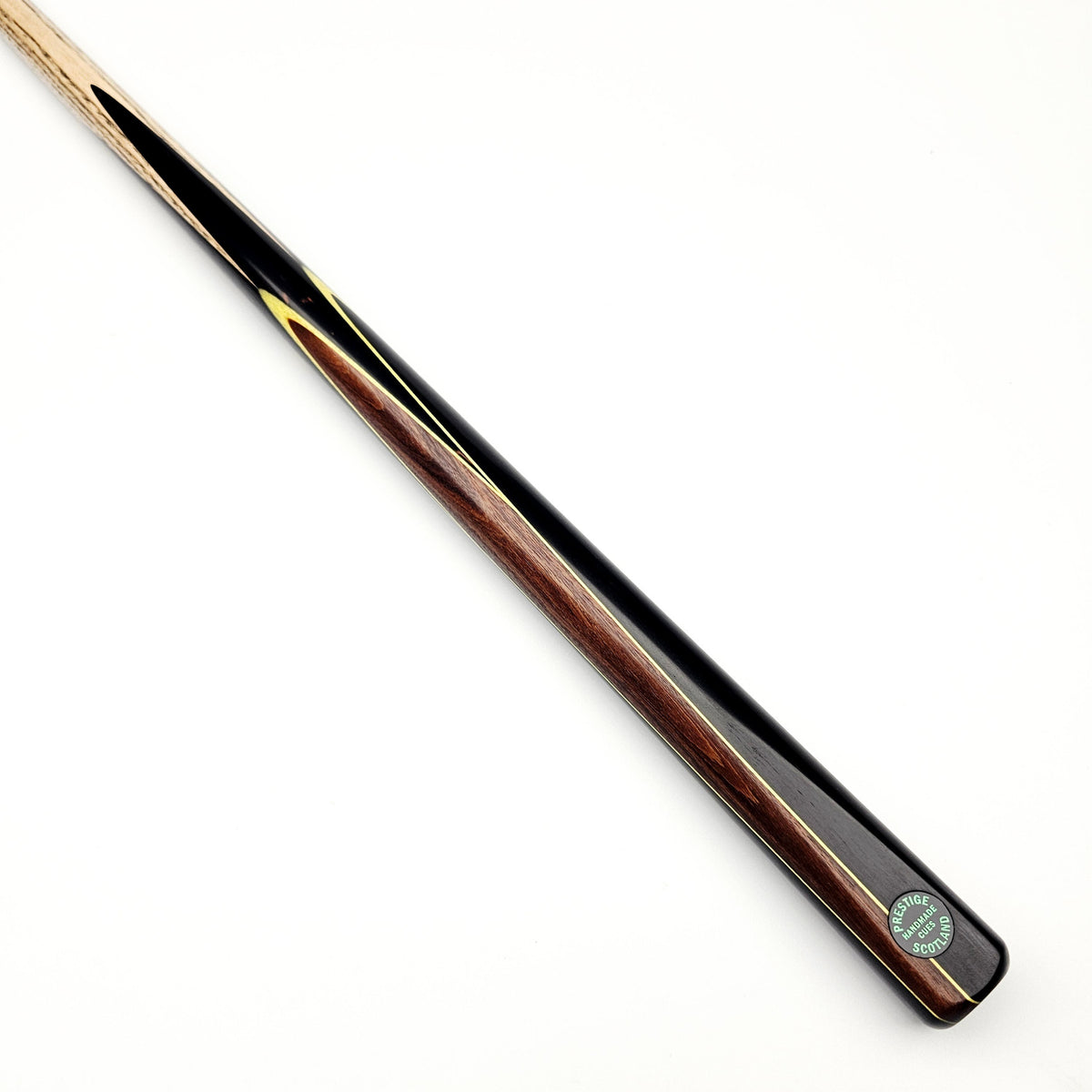 Prestige Cues Green Plate (7) - One Piece Snooker Cue - On angle view