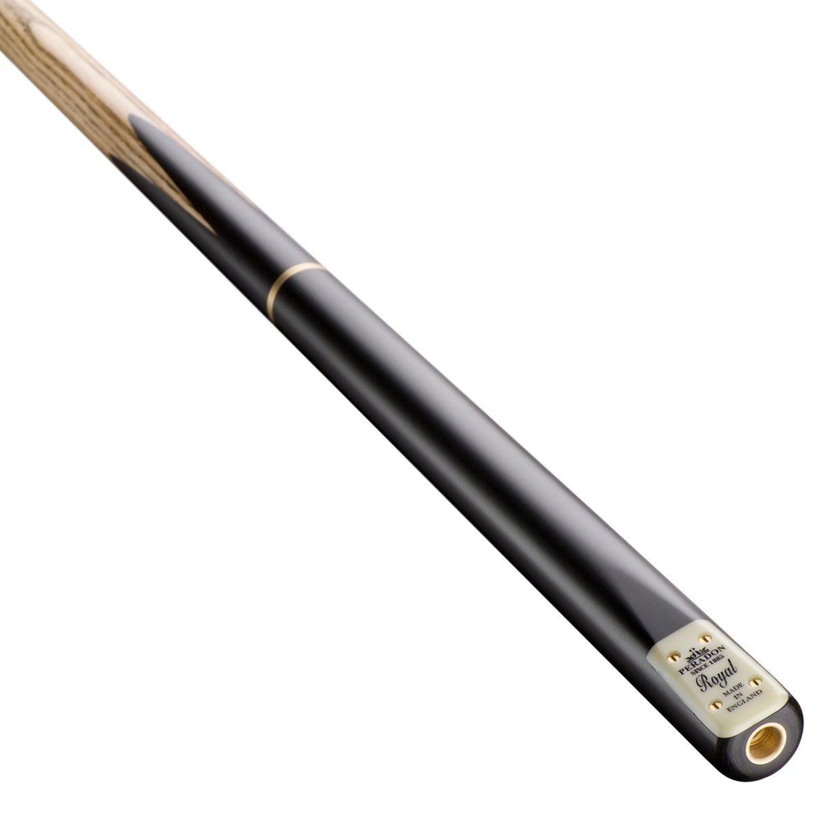 Peradon Royal 3/4 Jointed Snooker Cue. On angle view