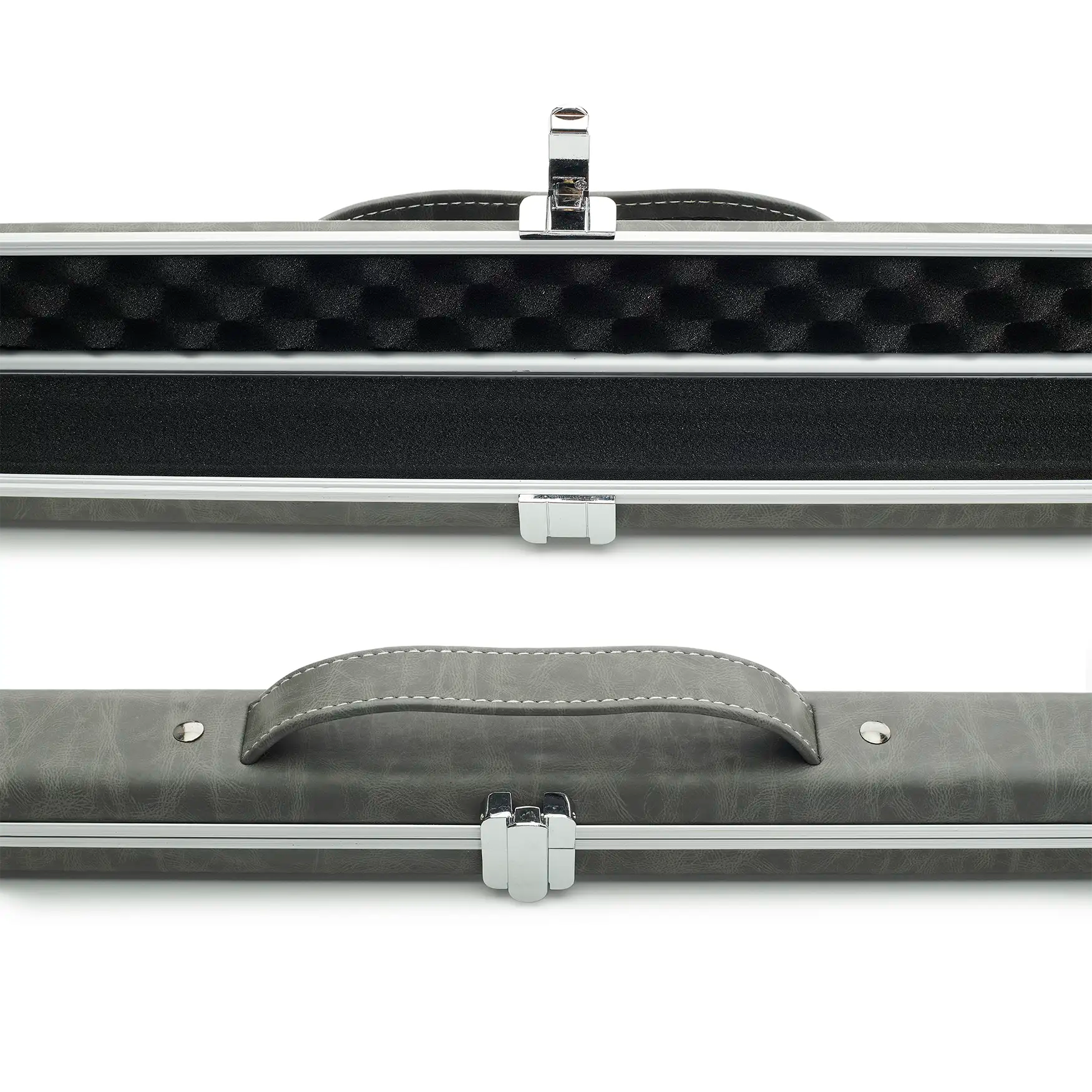 S2592-peradon gray halo one piece cue case open and closed view