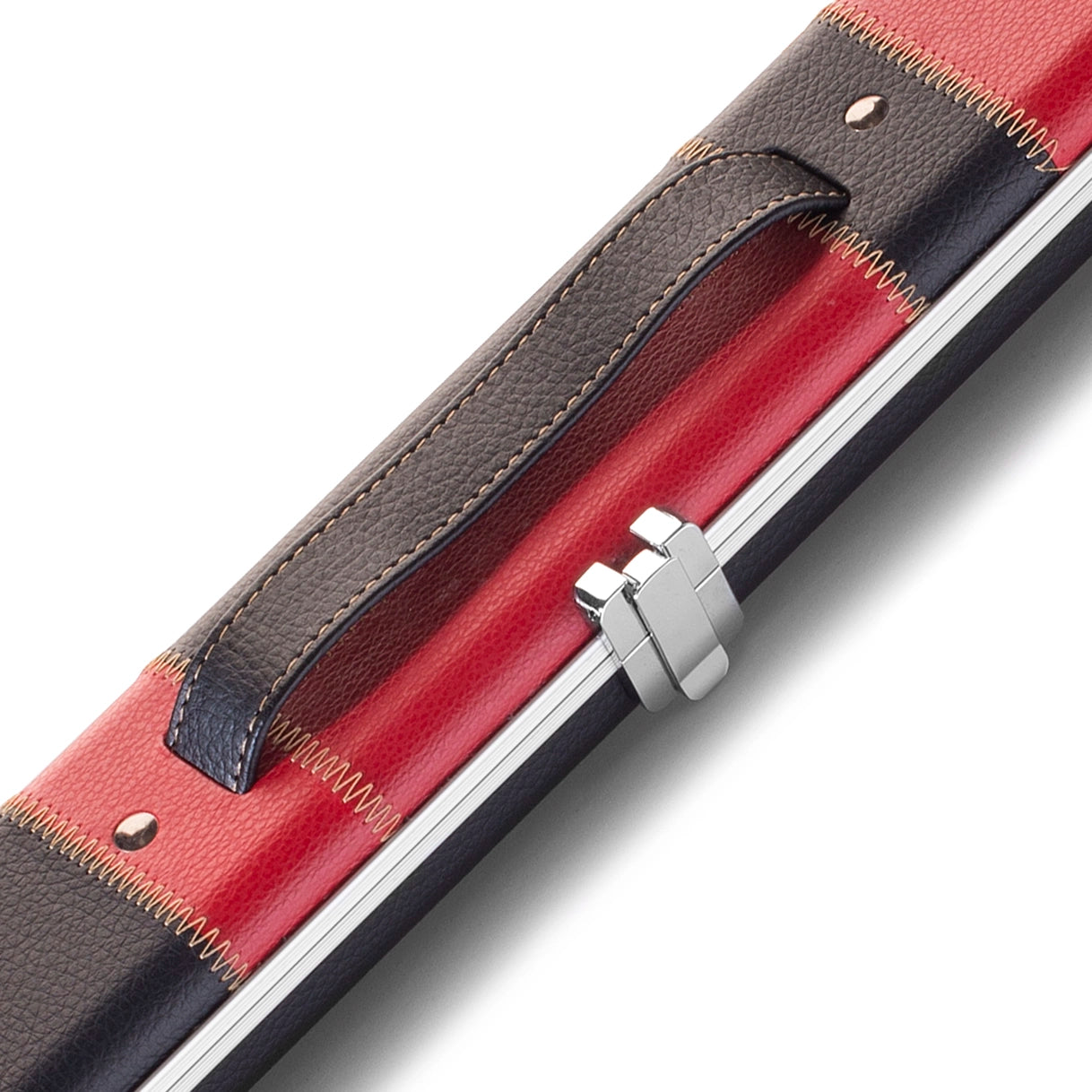 Peradon Black Red Patch Halo Case for 3/4 Cues. Close up view