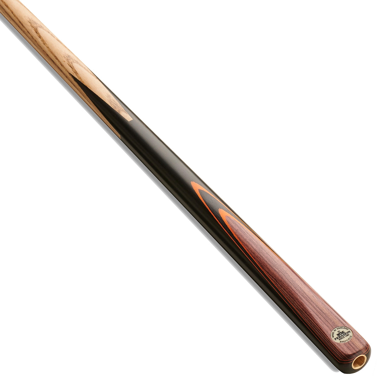 Peradon Sheffield 3/4 Jointed Snooker Cue. On angle view