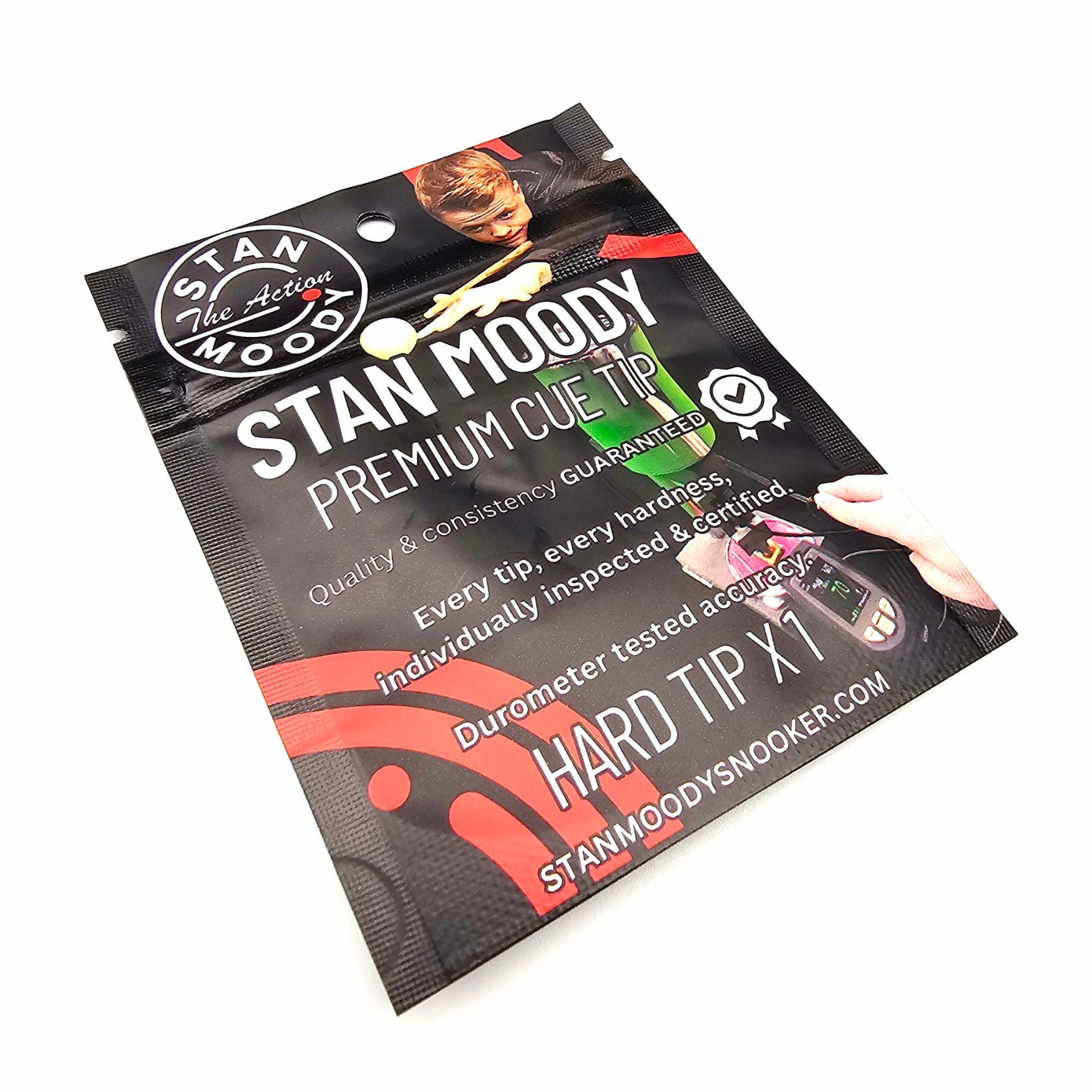 Stan 'The Action' Moody Premium Cue Tip - Hard packet view