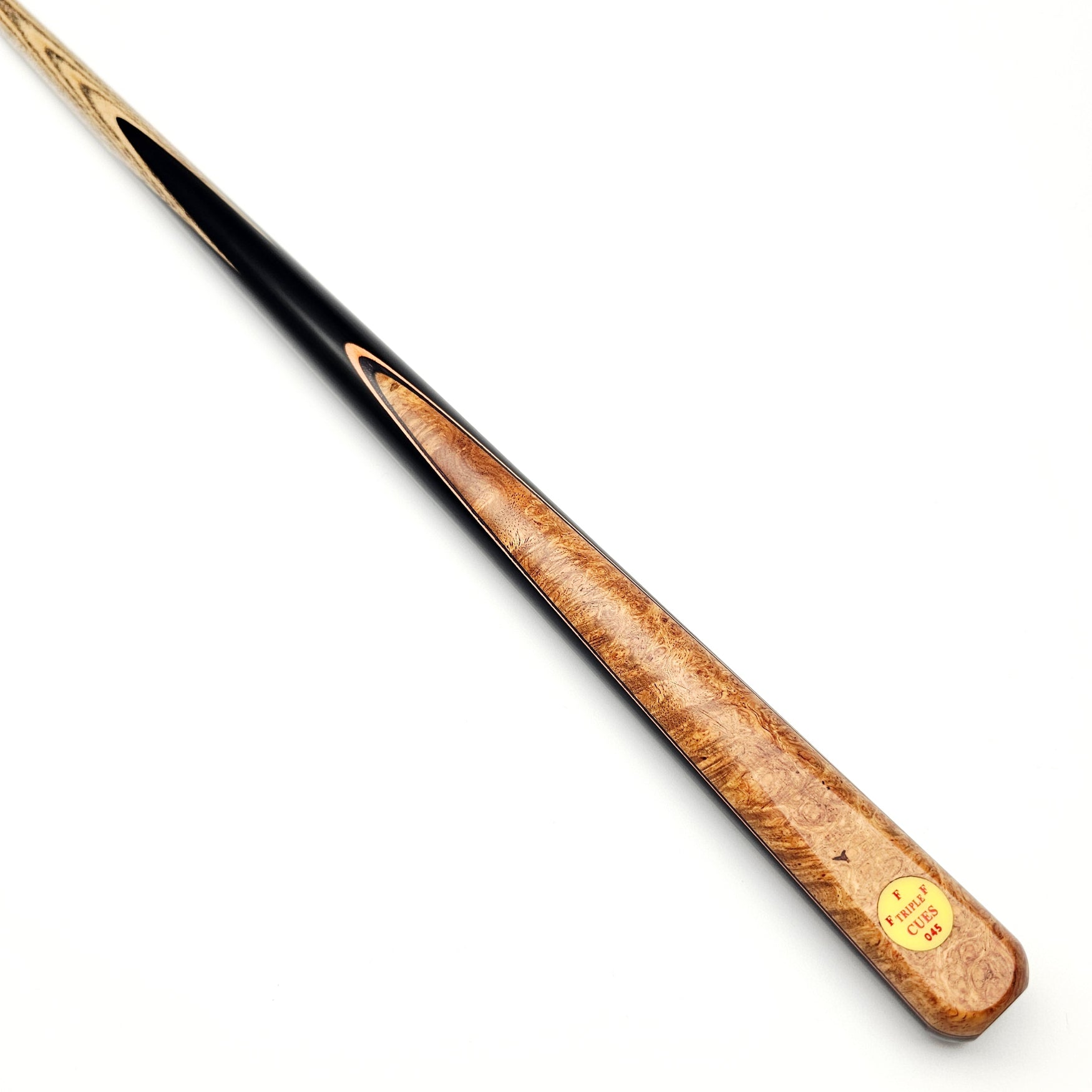 Stephen Maguire Triple F Cues No.045 - One Piece Snooker Cue - On angle view
