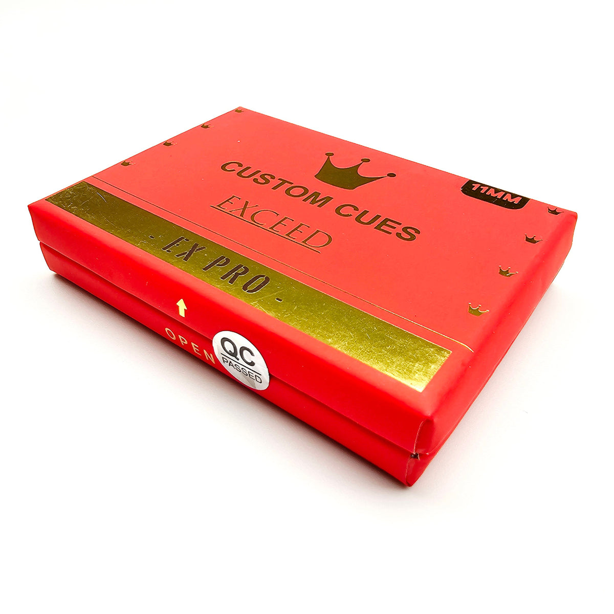 Triple Crown EXCEED-PRO Red Pressed Tip packaging in red and gold design, ideal for professional billiard cue performance and durability.