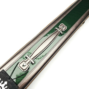 Vibrant Carbon 3 Channel Green One Piece Cue Case - Handle close up view