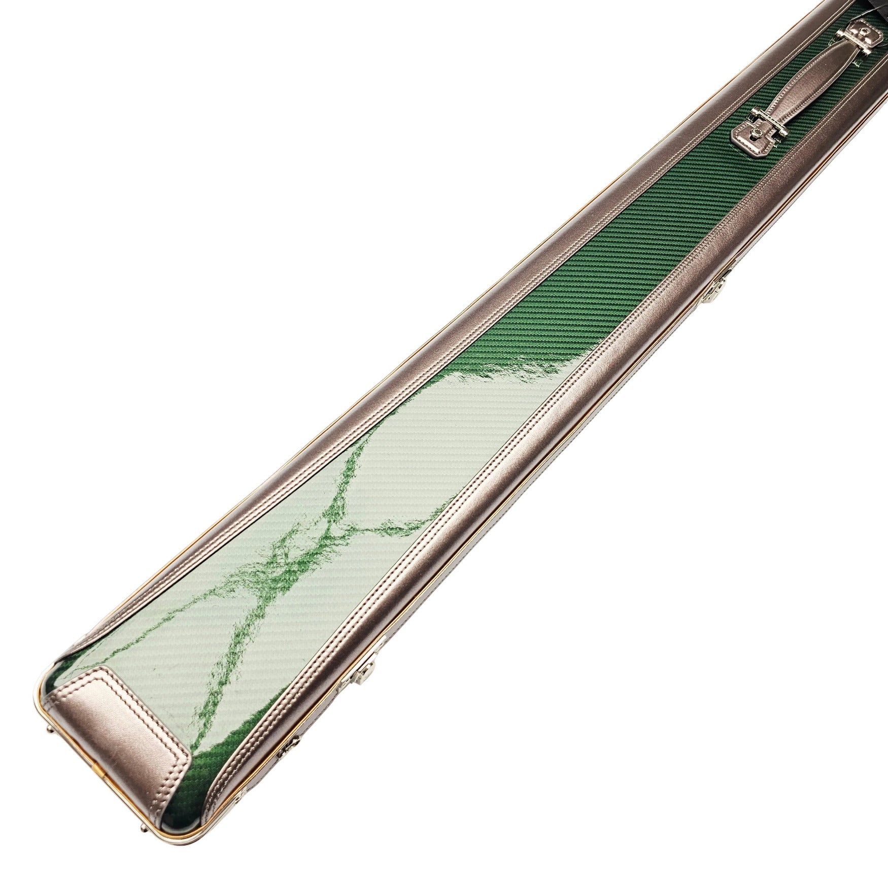 Vibrant Carbon 3 Channel Green One Piece Cue Case - Outside close up view