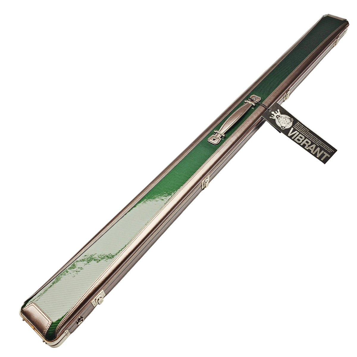 Vibrant Carbon 3 Channel Green One Piece Cue Case - Outside on angle view