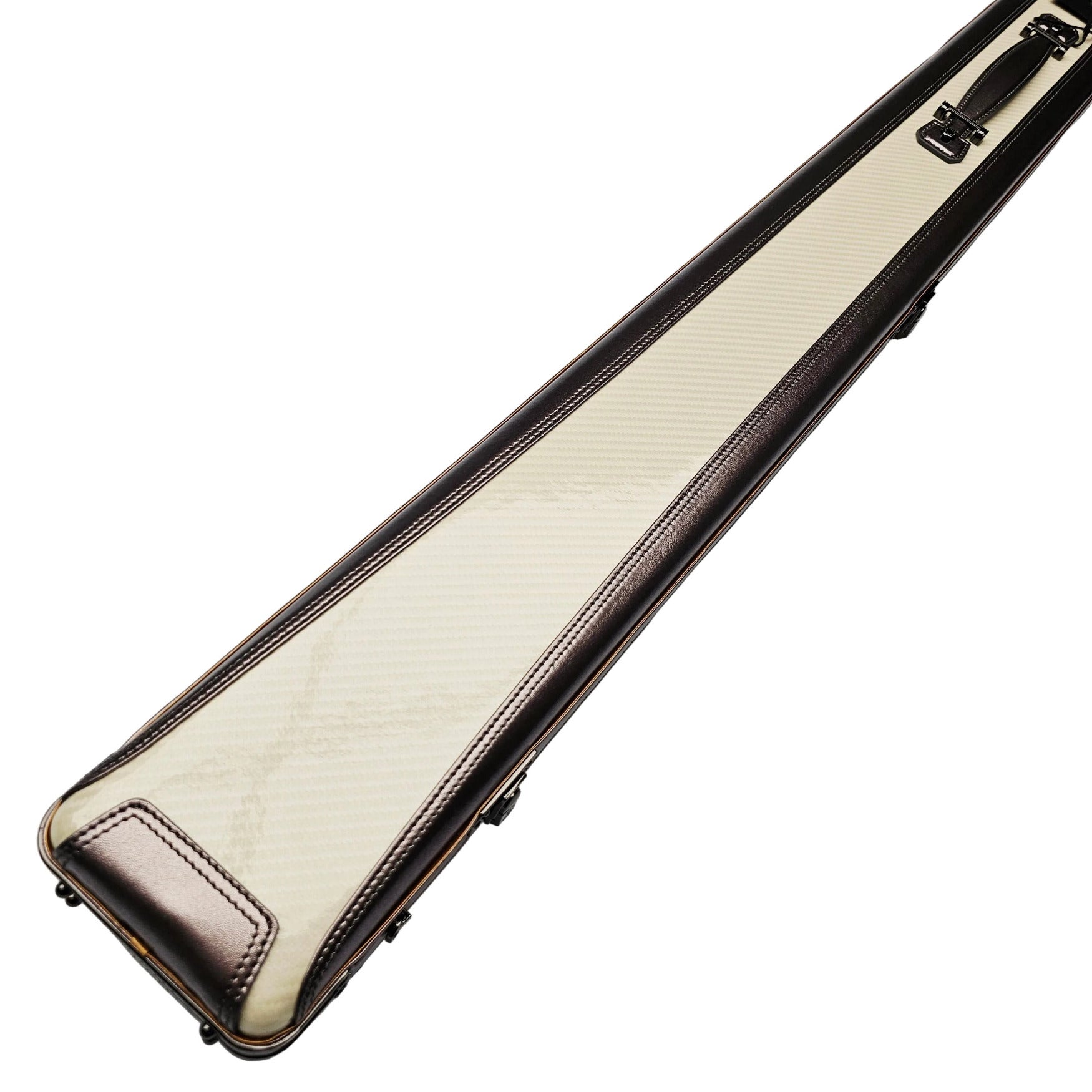Vibrant Carbon 3 Channel Off-White One Piece Cue Case - Outside Close Up View