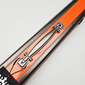 Vibrant Carbon 3 Channel Orange One Piece Cue Case - Handle close up view