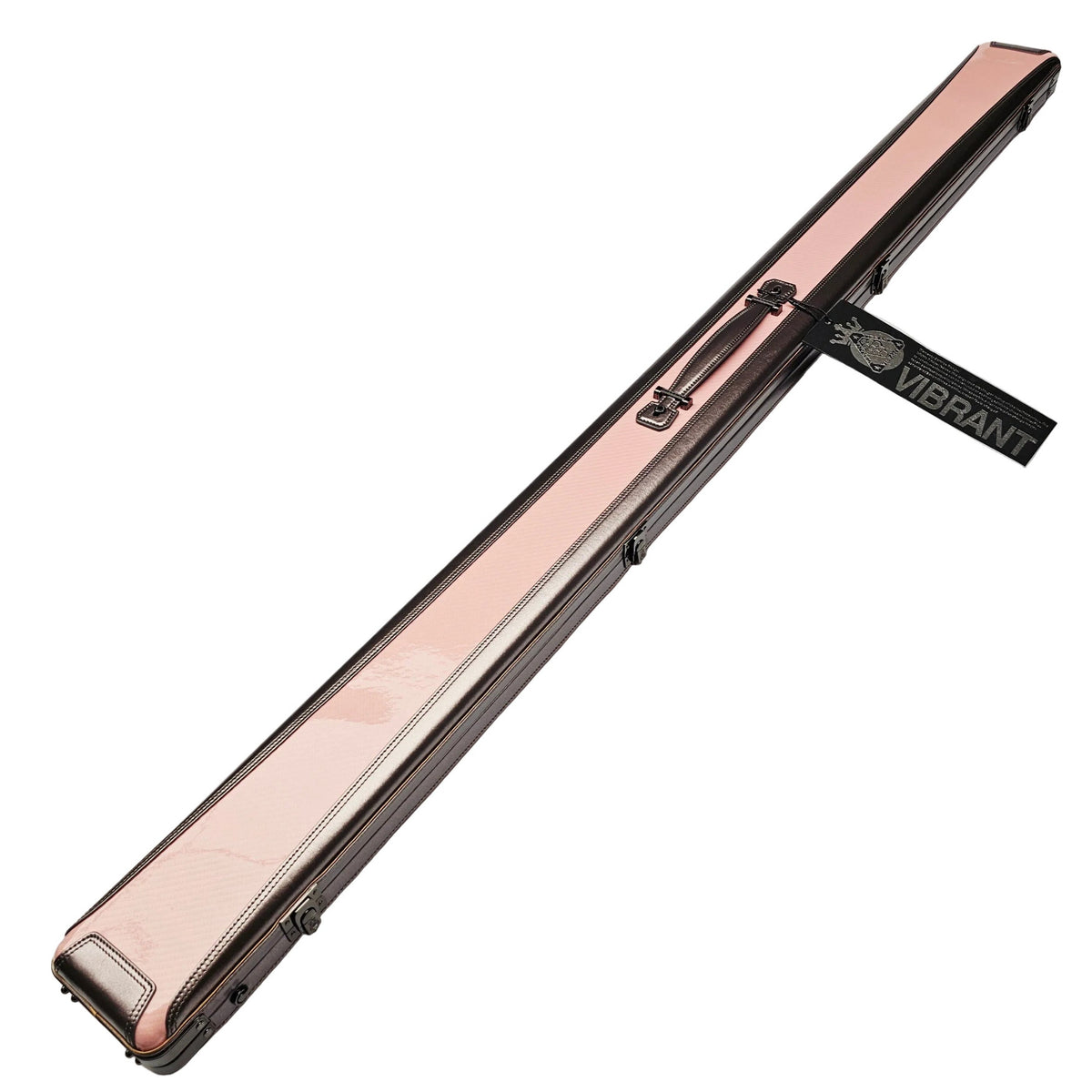 Vibrant Carbon 3 Channel Pink One Piece Cue Case - Outside on angle view