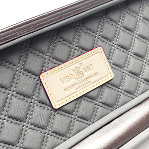 Vibrant Carbon 3 Channel Purple One Piece Cue Case - Interior Vibrant Logo close up view