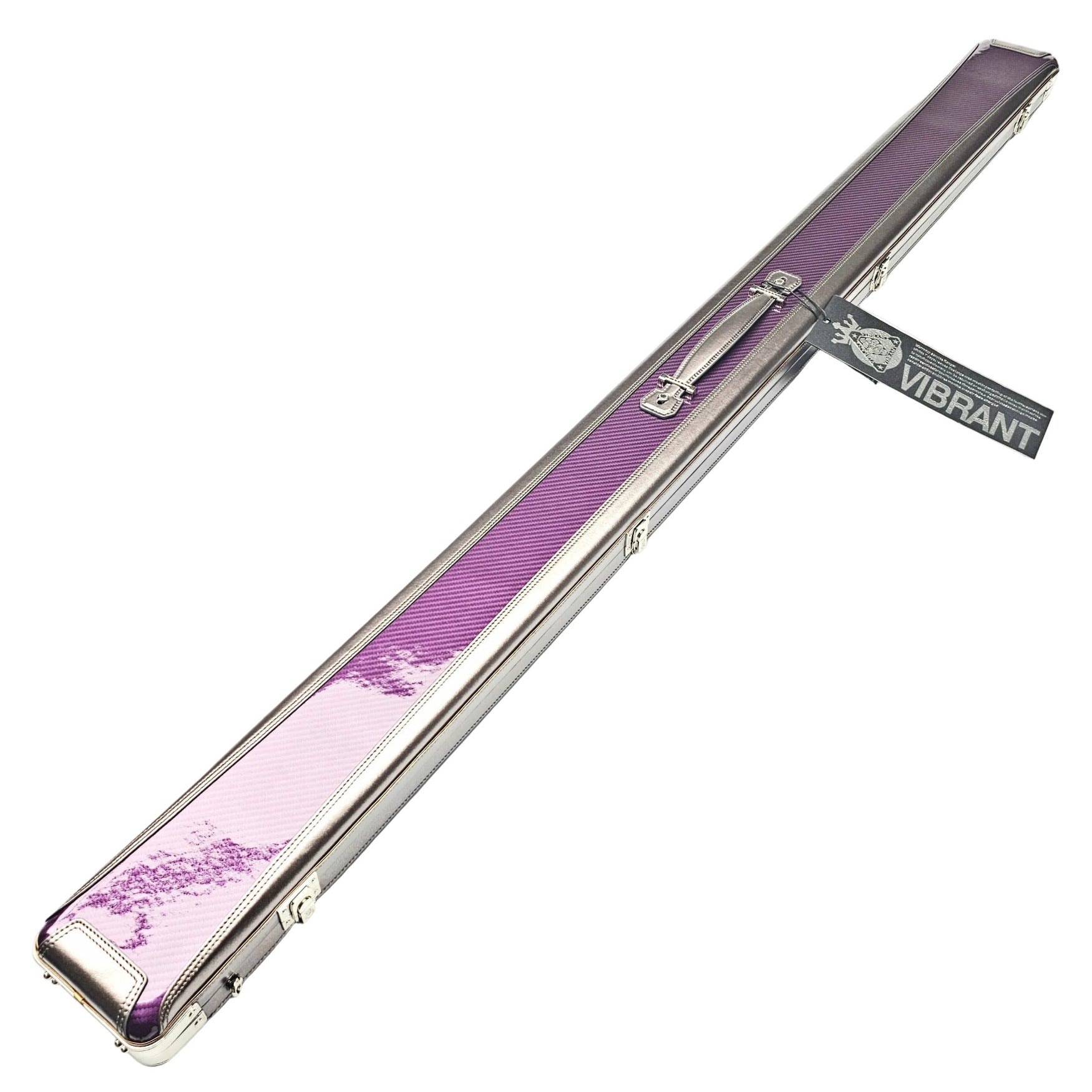 Vibrant Carbon 3 Channel Purple One Piece Cue Case - Outside on angle view