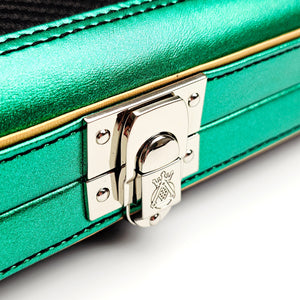 Vibrant Carbon Black/Green One Piece Cue Case - Clasp closed view