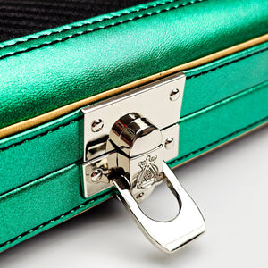 Vibrant Carbon Black/Green One Piece Cue Case - Clasp open view