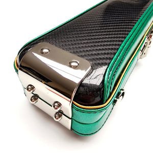 Vibrant Carbon Black/Green One Piece Cue Case - End cap close up view