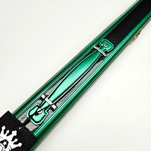 Vibrant Carbon Black/Green One Piece Cue Case - Handle close up view
