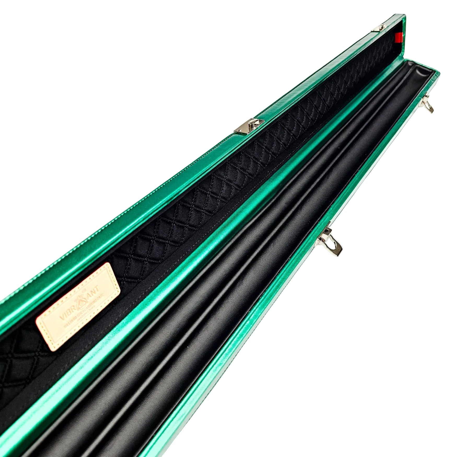 Vibrant Carbon Black/Green One Piece Cue Case - Inside Close Up View