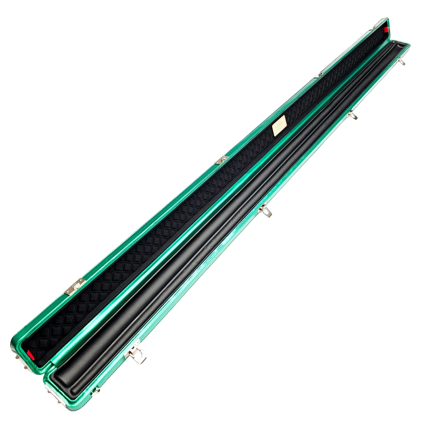 Vibrant Carbon Black/Green One Piece Cue Case - Inside on angle view