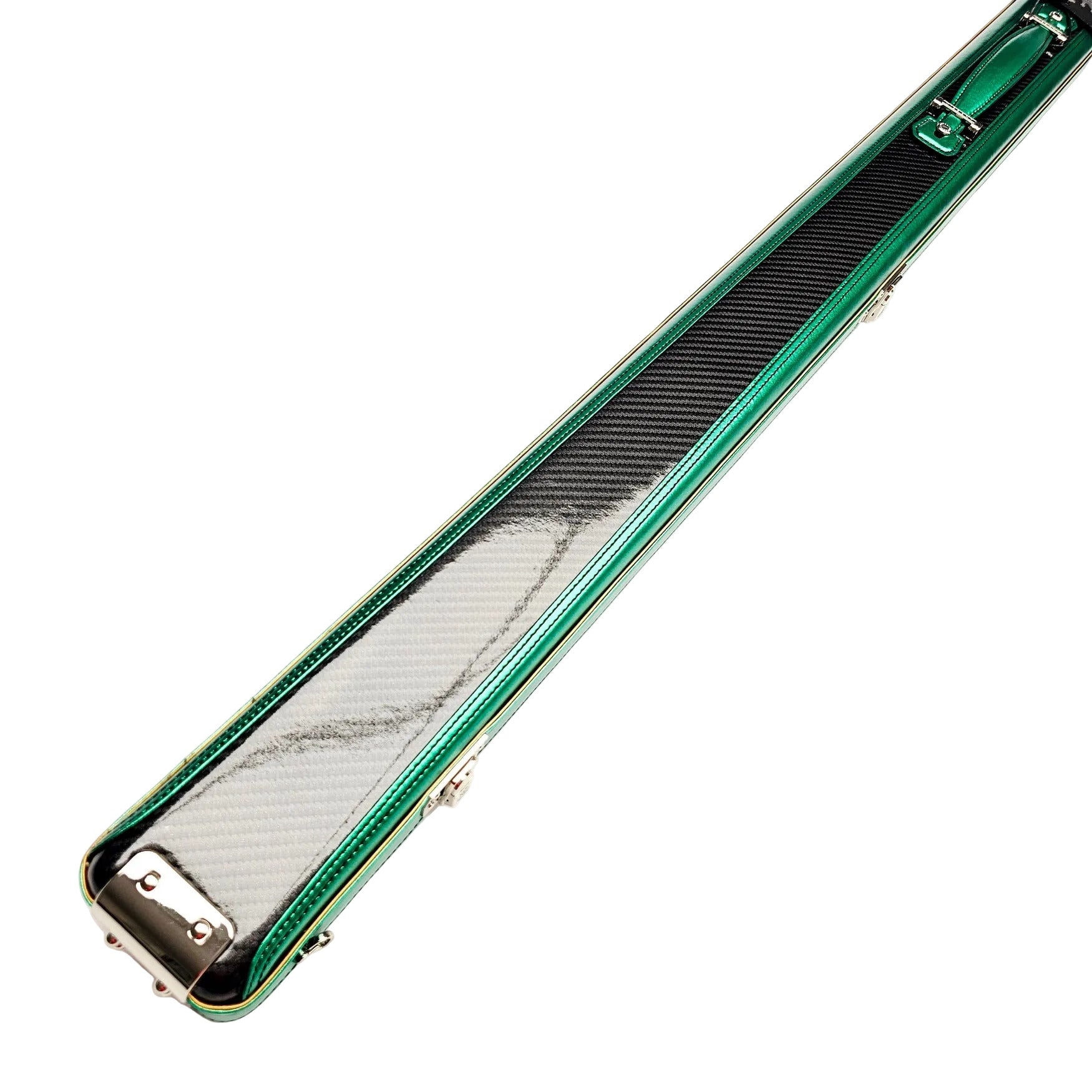 Vibrant Carbon Black/Green One Piece Cue Case - Outside Close Up View