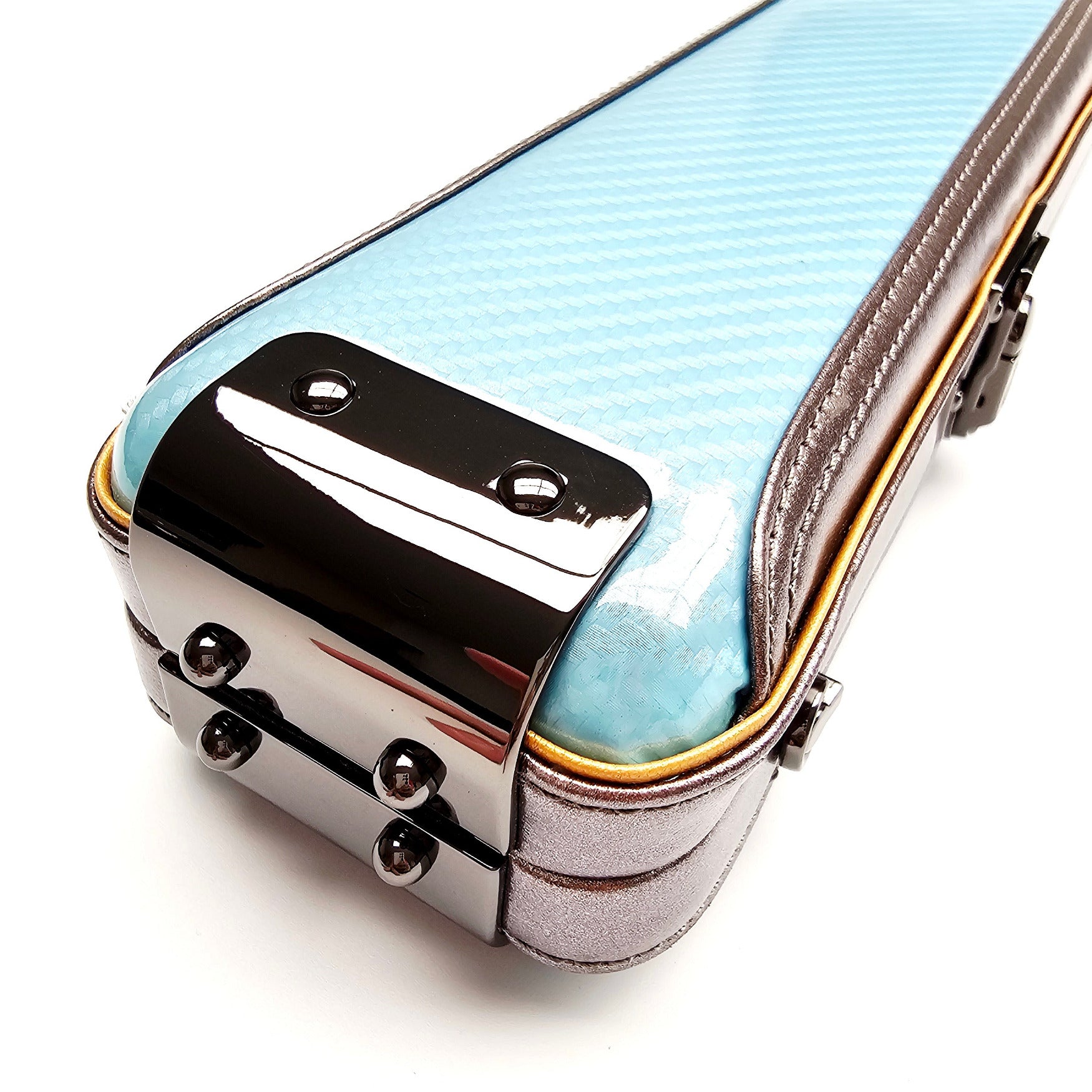 Vibrant Carbon Blue One Piece Cue Case - End cap close up view