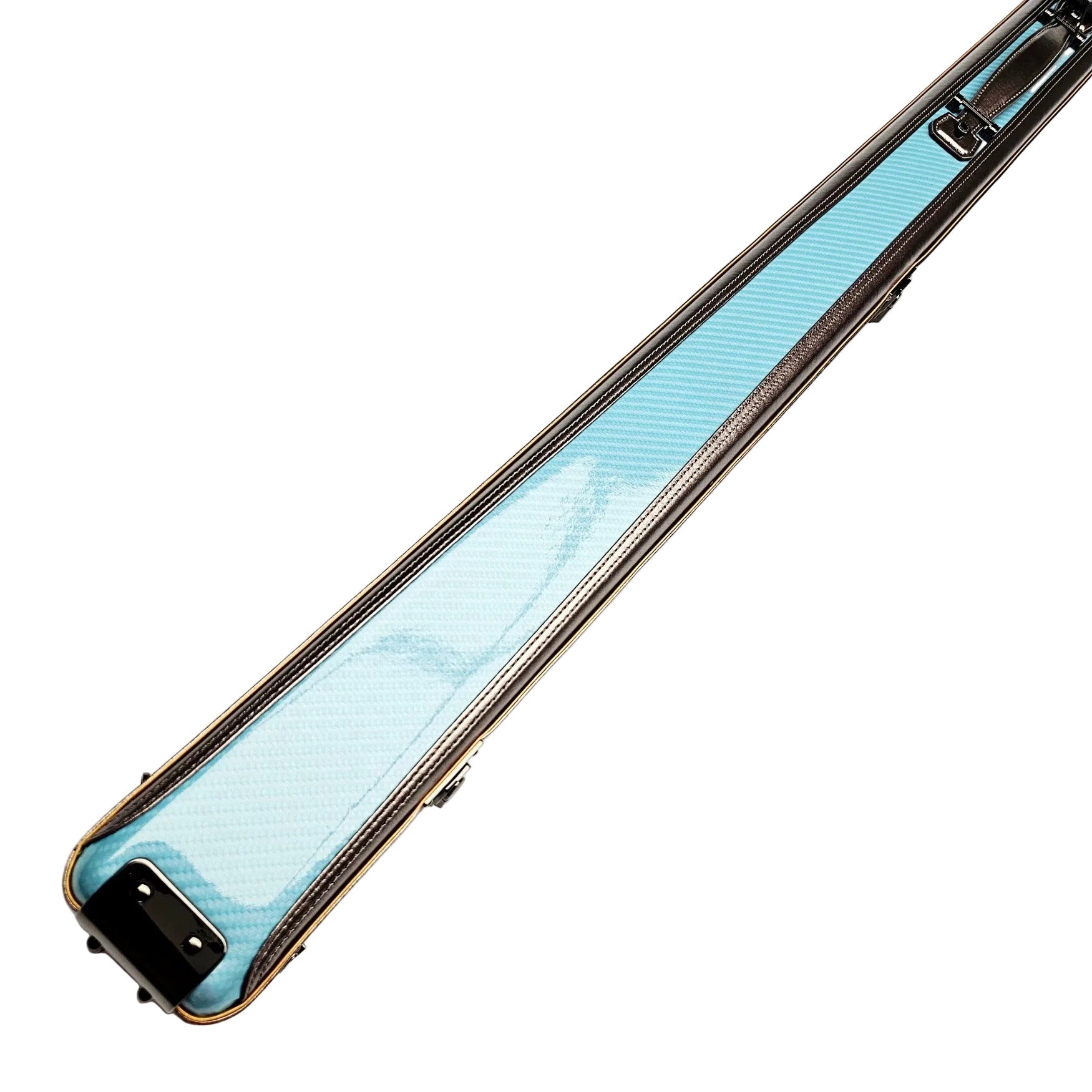 Vibrant Carbon Blue One Piece Cue Case - Outside Close Up View