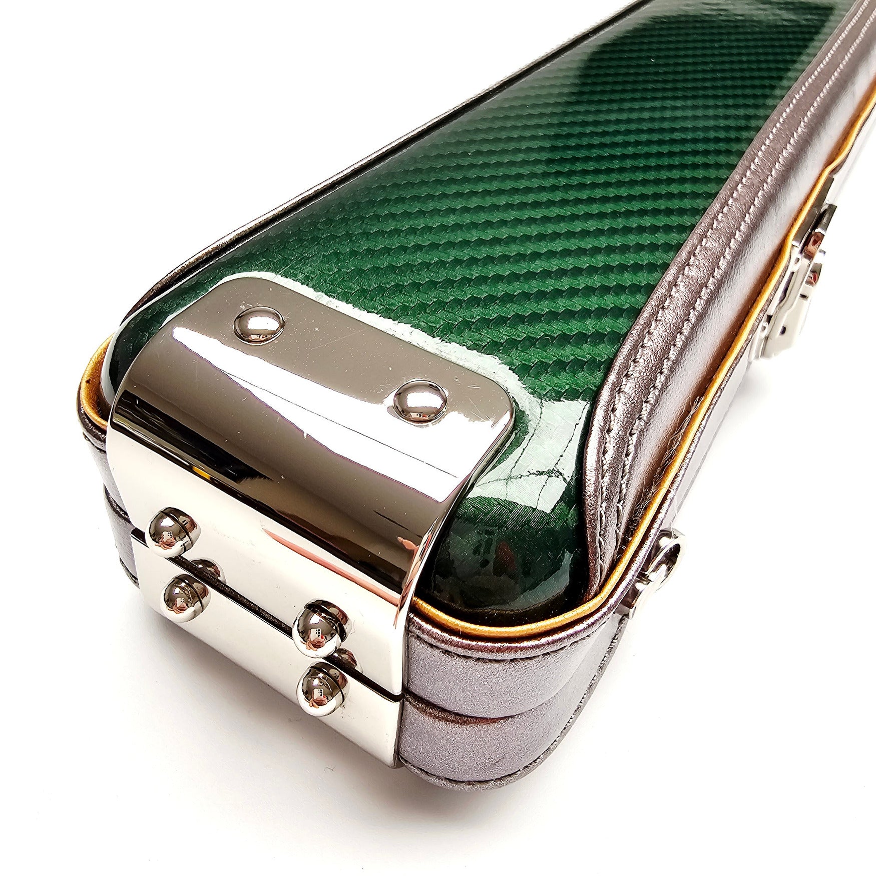 Vibrant Carbon Green One Piece Cue Case - End cap close up view