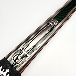 Vibrant Carbon Green One Piece Cue Case - Handle close up view