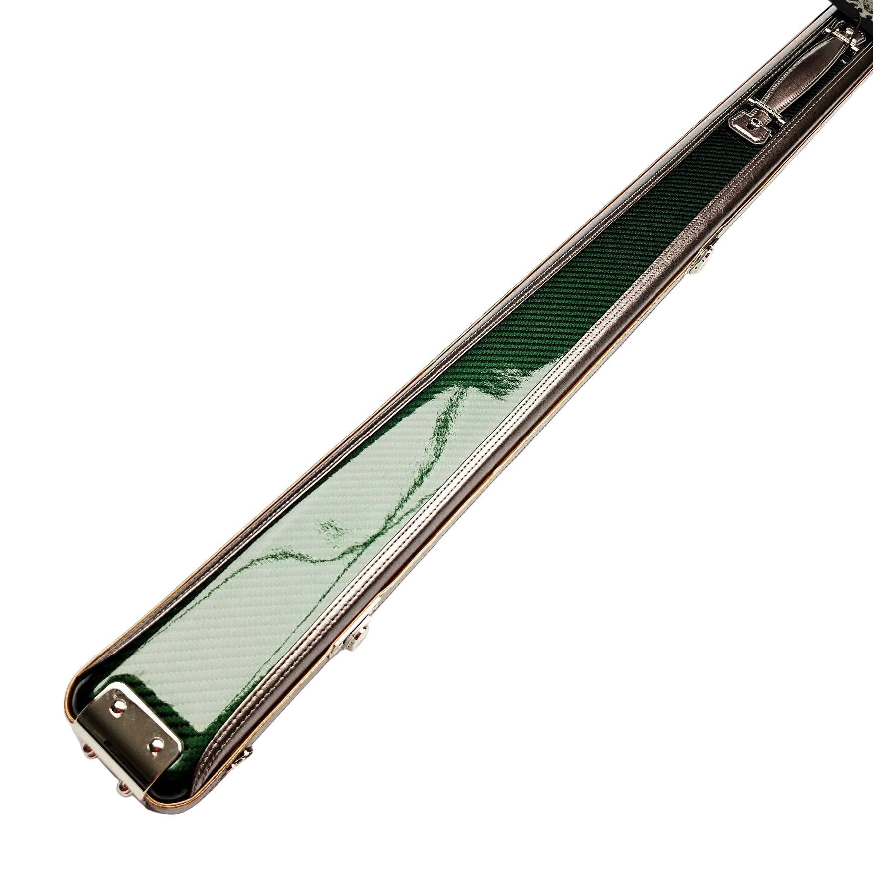 Vibrant Carbon Green One Piece Cue Case - Outside Close Up View