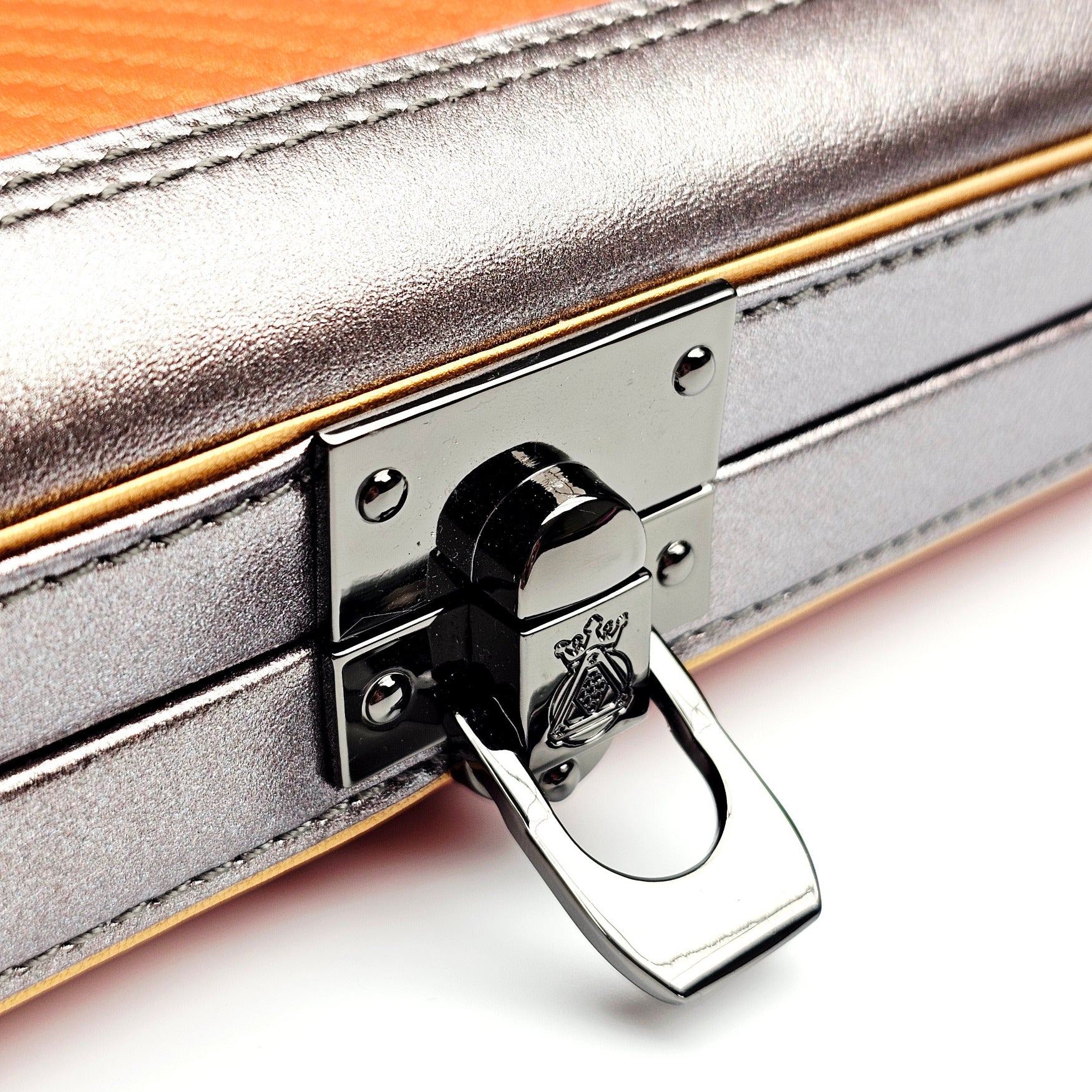 Vibrant Carbon Orange One Piece Cue Case - Clasp open view
