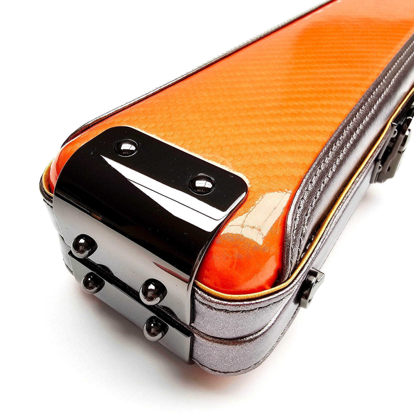 Vibrant Carbon Orange One Piece Cue Case - End cap close up view