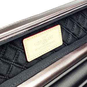 Vibrant Carbon Orange One Piece Cue Case - Interior Vibrant Logo close up view
