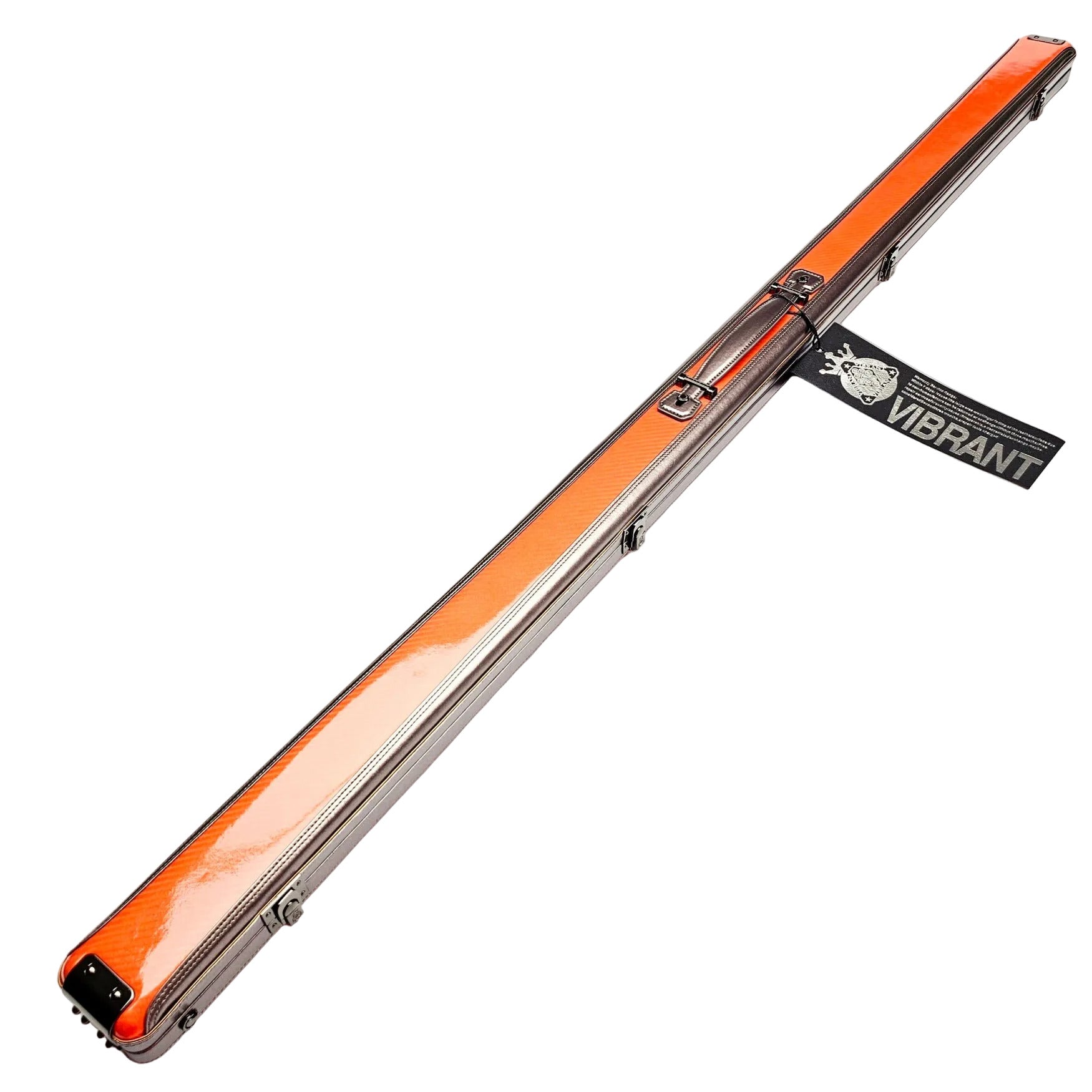 Vibrant Carbon Orange One Piece Cue Case - Outside on angle view
