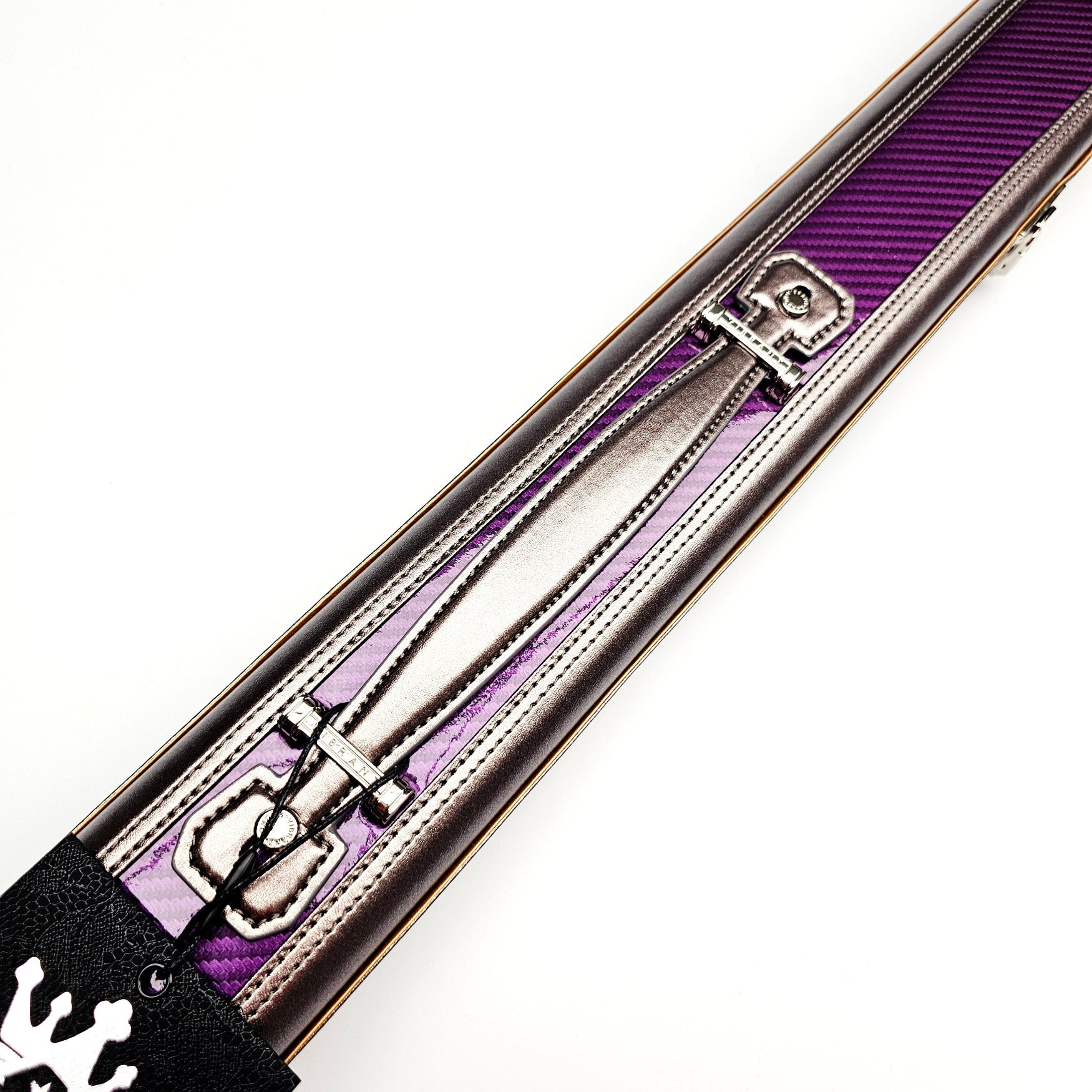 Vibrant Carbon Purple One Piece Cue Case - Handle close up view