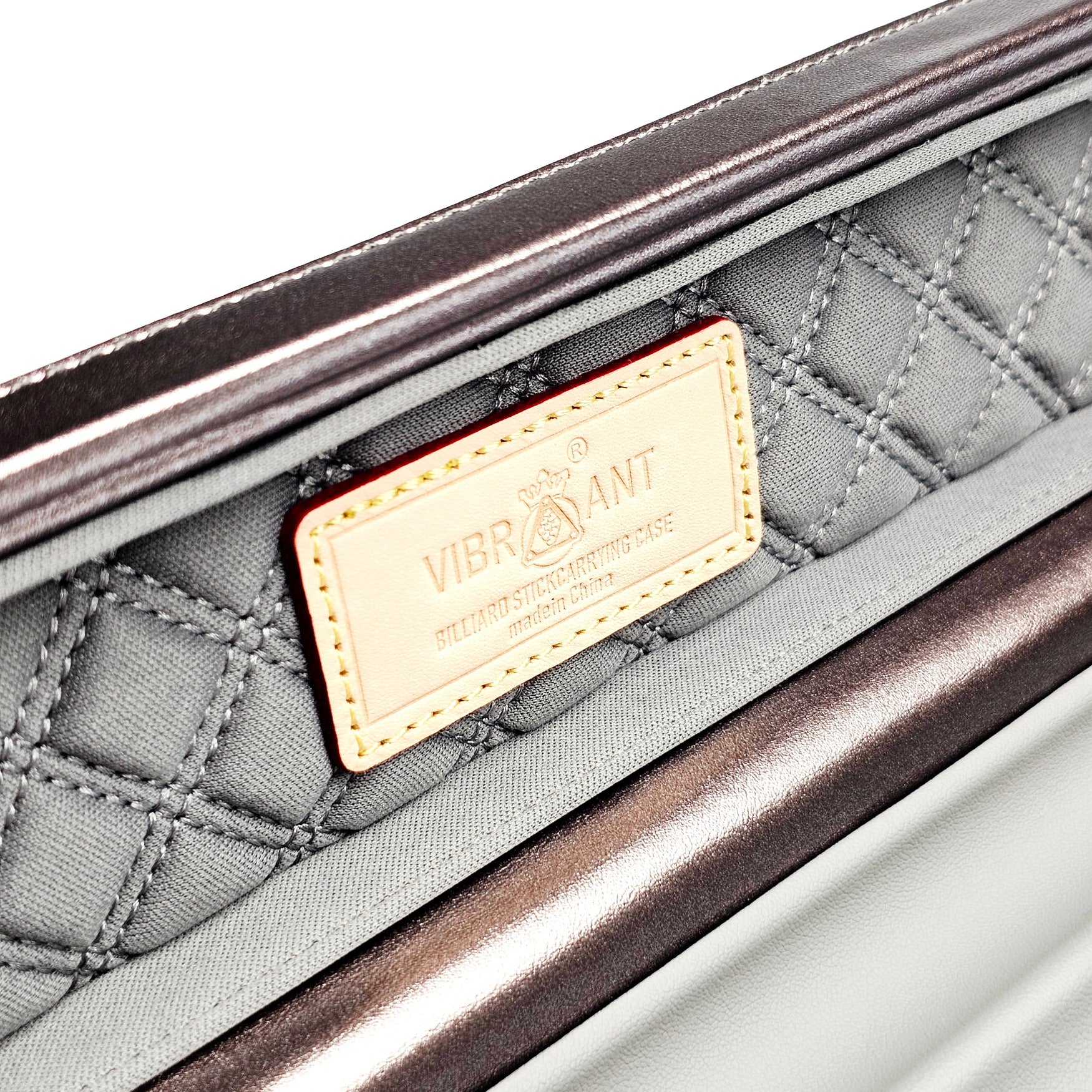 Vibrant Carbon Purple One Piece Cue Case - Interior Vibrant Logo close up view