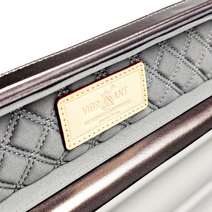 Vibrant Carbon Purple One Piece Cue Case - Interior Vibrant Logo close up view