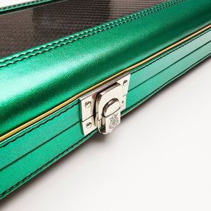 Vibrant Carbon Series 3 Channel Black/Green One Piece Cue Case - Clasp closed view
