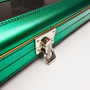 Vibrant Carbon Series 3 Channel Black/Green One Piece Cue Case - Clasp open view