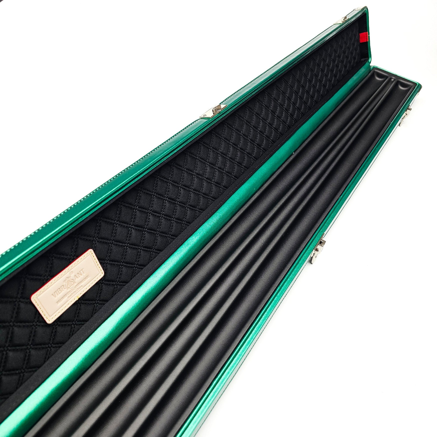 Vibrant Carbon Series 3 Channel Black/Green One Piece Cue Case - Inside close up view