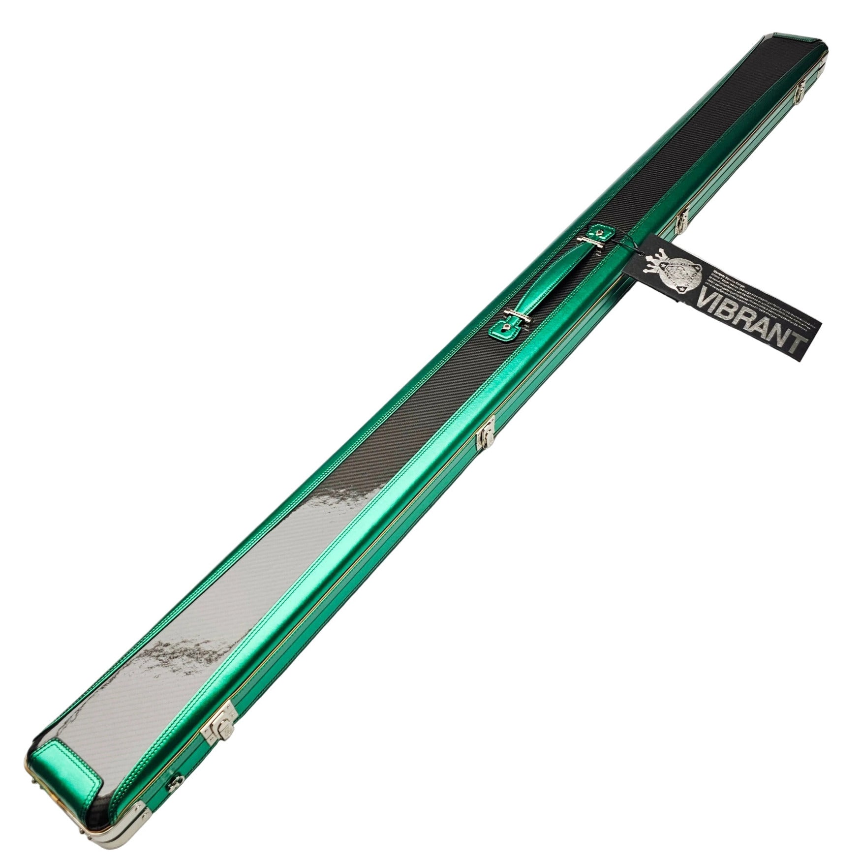 Vibrant Carbon Series 3 Channel Black/Green One Piece Cue Case - Outside on angle view