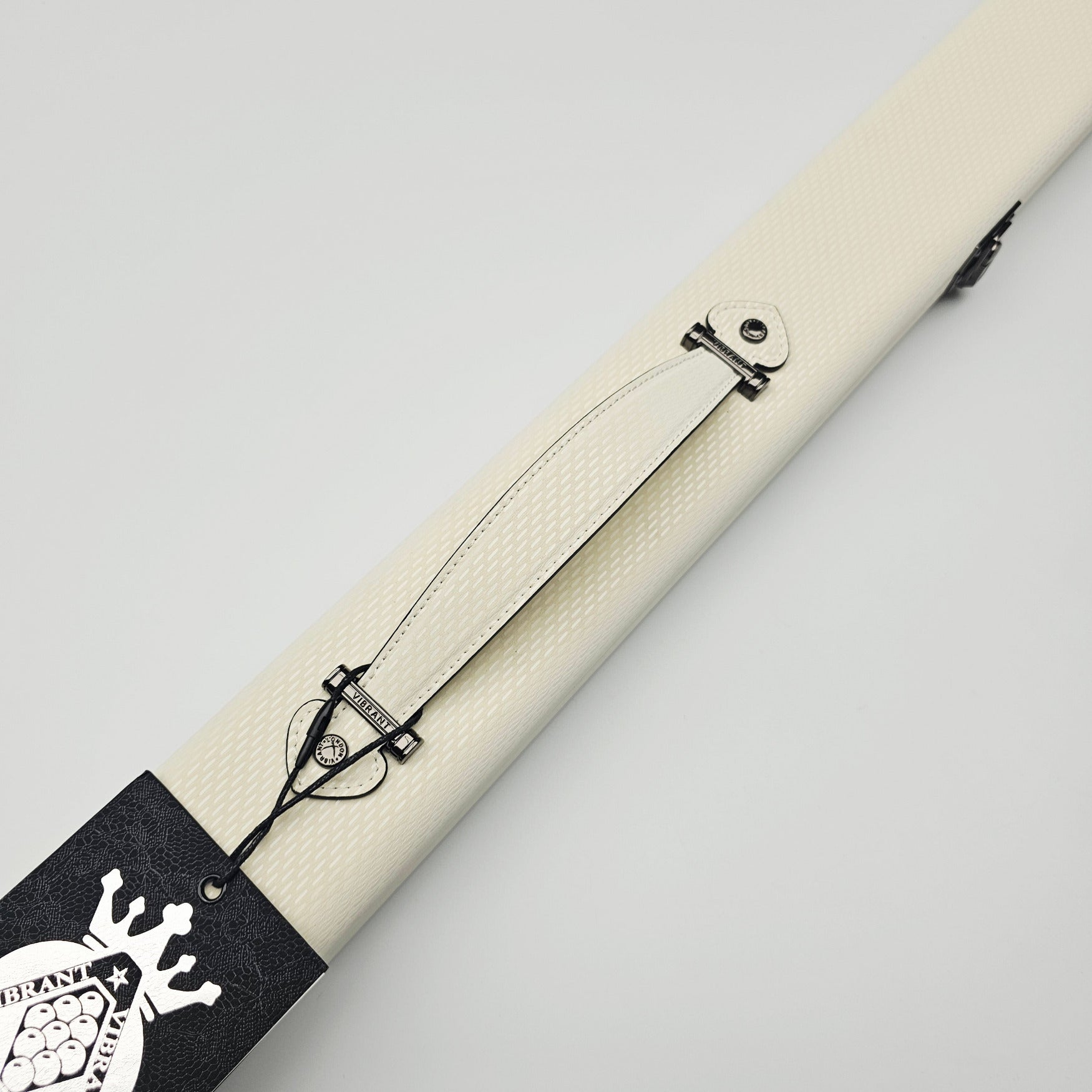 Vibrant Meteor Shower Off-White One Piece Cue Case - Handle close up view