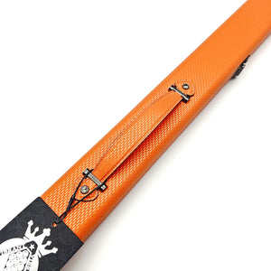 Vibrant Meteor Shower Orange One Piece Cue Case - Handle close up view