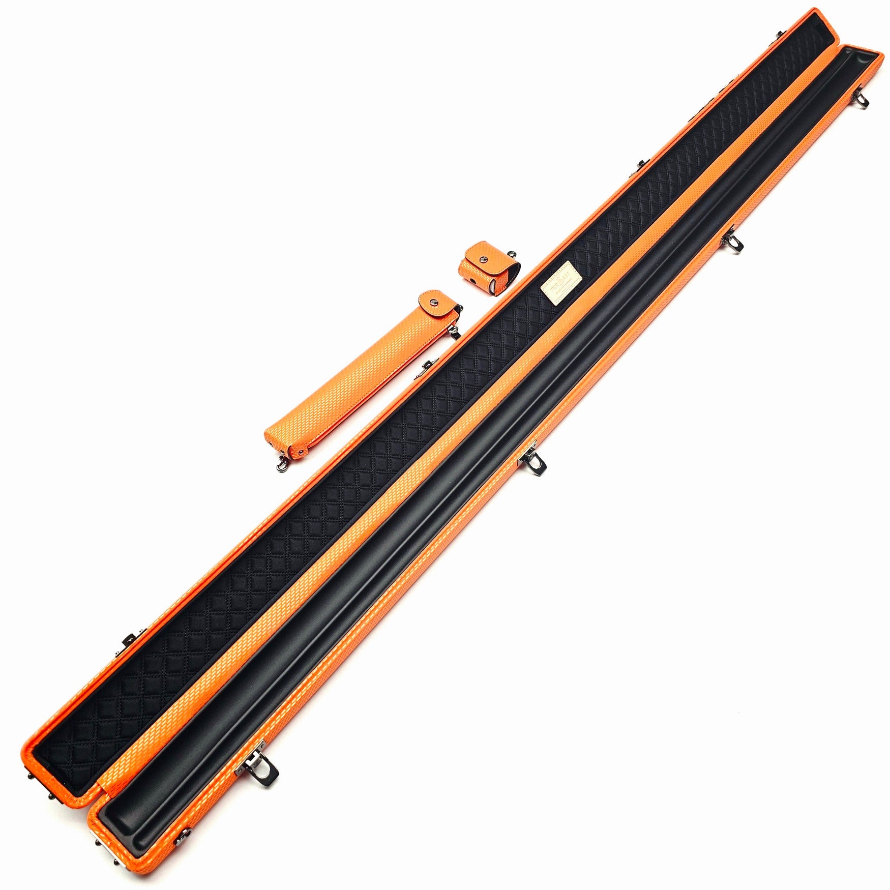 Vibrant Meteor Shower Orange One Piece Cue Case - Inside on angle view