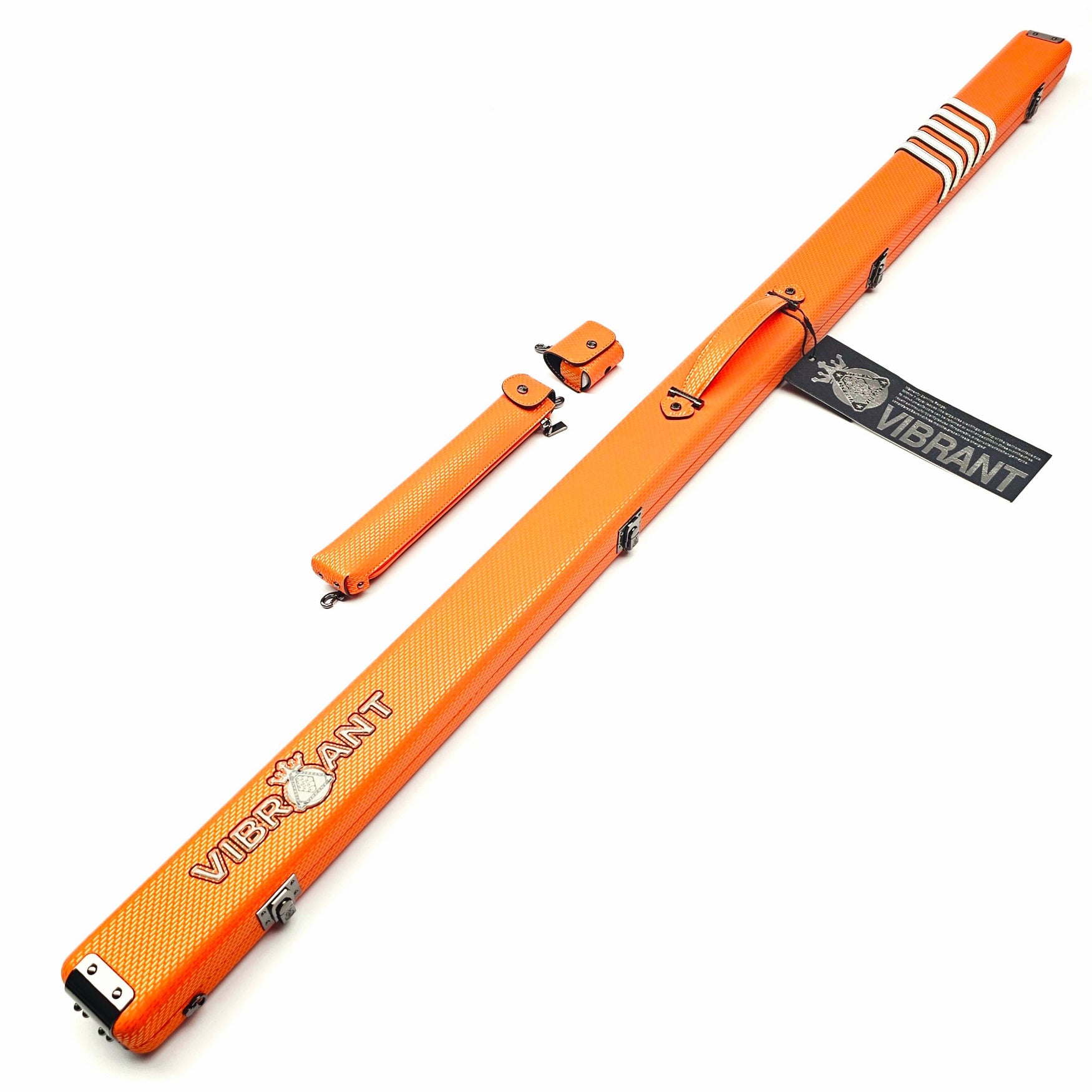 Vibrant Meteor Shower Orange One Piece Cue Case - Outside on angle view