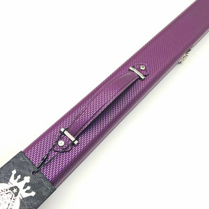 Vibrant Meteor Shower Purple One Piece Cue Case - Handle close up view