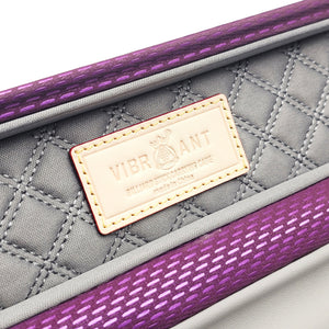 Vibrant Meteor Shower Purple One Piece Cue Case - Interior Vibrant Logo close up view