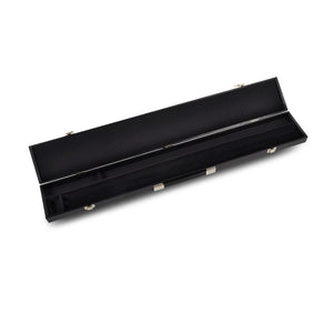 Interior view of empty Peradon Black Attache Plus Two Piece Cue Case with black flocked foam for cue protection and organized storage.