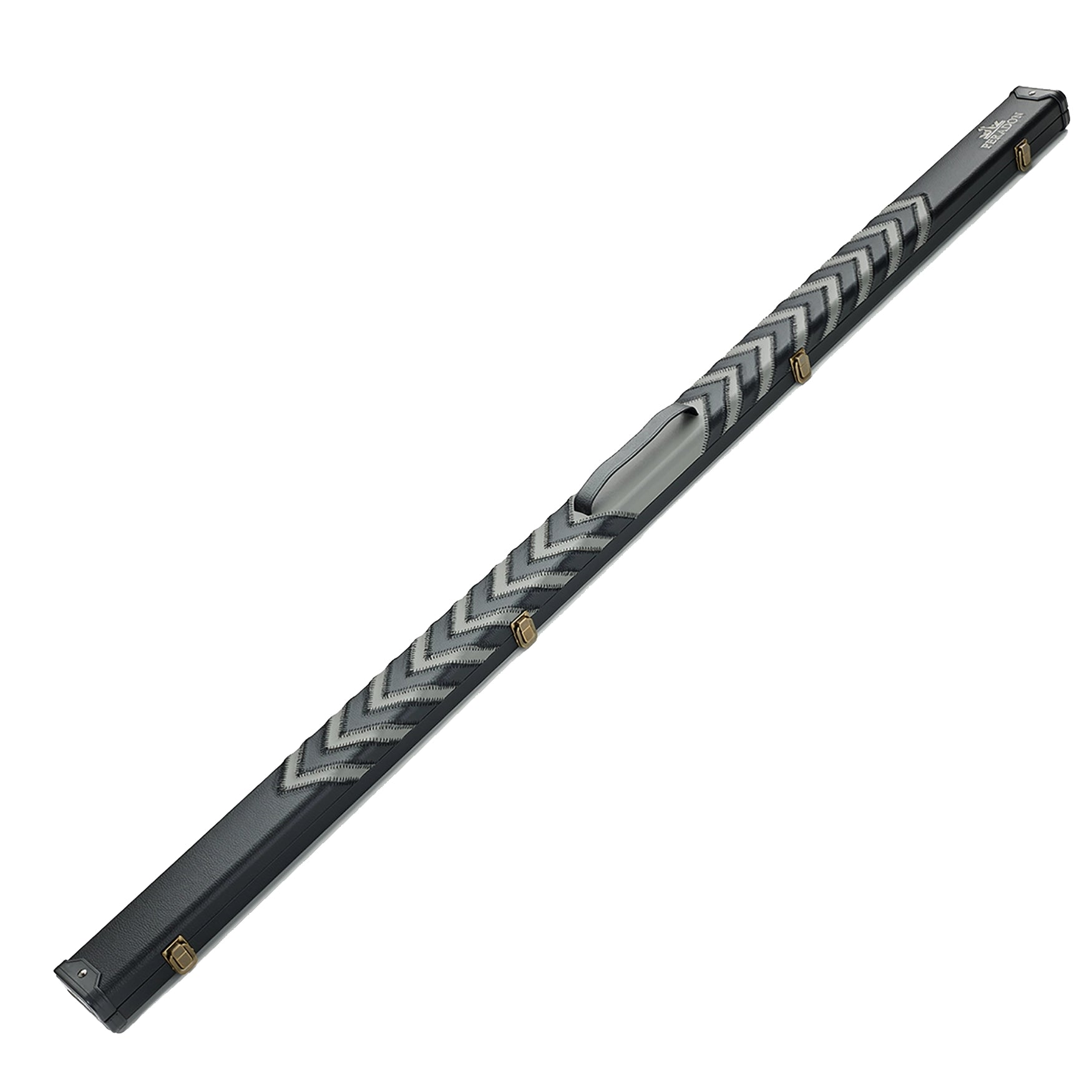 peradon clubman one piece cue case black grey arrow on angle full view