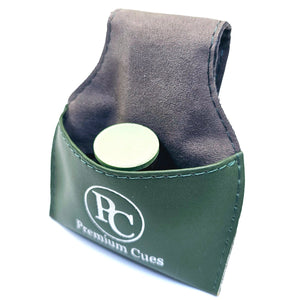 Premium Cues Chalk Pouch in dark green with chalk view