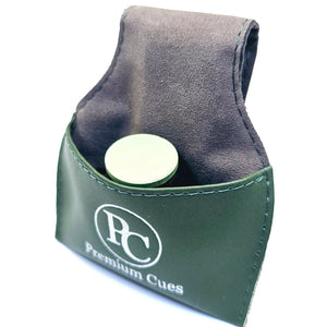Premium Cues Chalk Pouch in dark green with chalk view