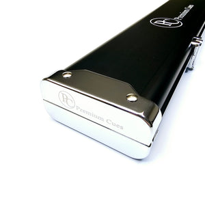 Premium Cues One Piece 3 Channel Aluminium Cue Cases in Black close up end